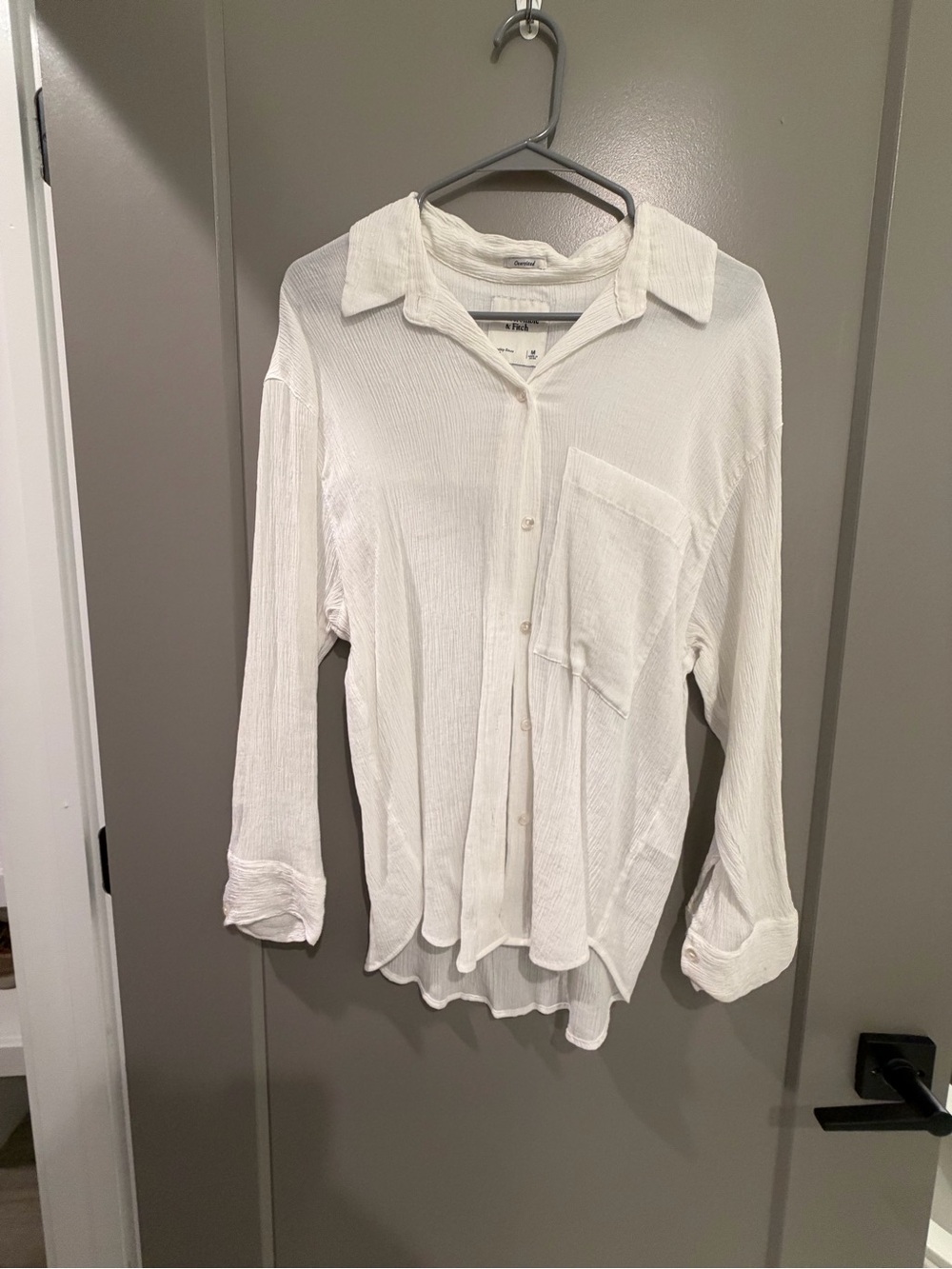 Abercrombie & Fitch White Textured Collared Shirt